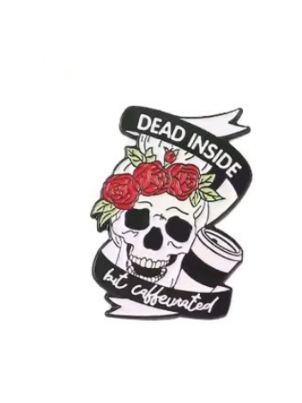 2/$10 Skull Enamel Pin with Roses and Banner